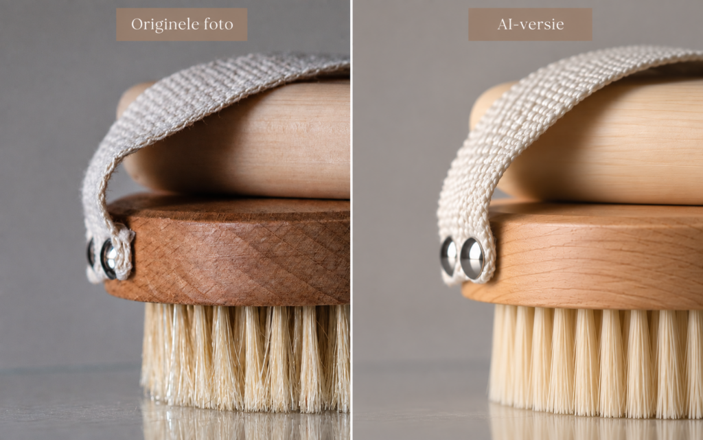 Mensgemaakte foto vergeleken met een AI gegeneerde fotos van een borstel 